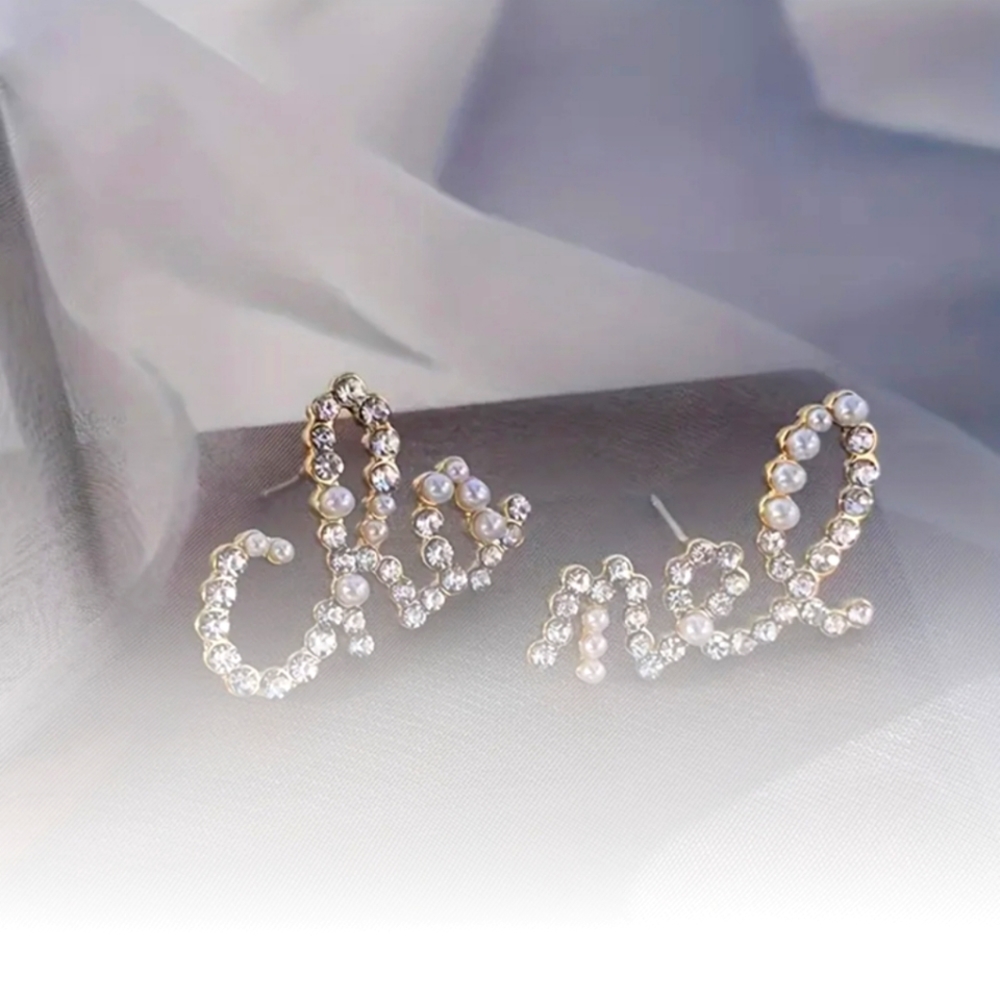 Pearl Script Earrings..bling bling.. affordable style. Crystals and faux pearls